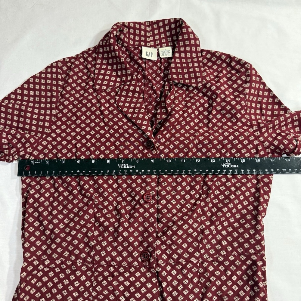 Vtg Gap Dress Sz Small Maroon Geometric Pattern Buttons Collared 100% Rayon - Picture 4 of 12